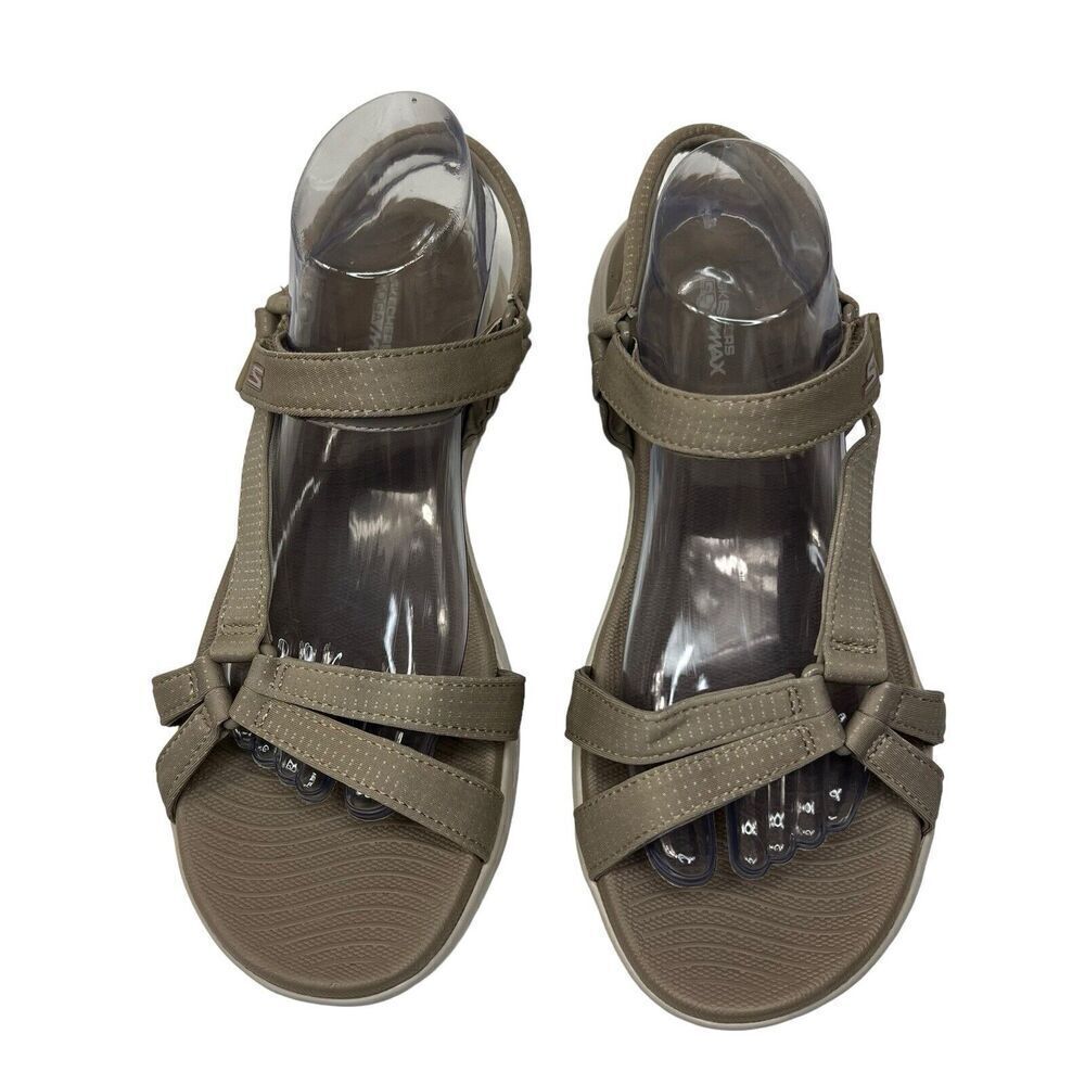 Skechers Goga Max Taupe Tan Sandals Size 11 Strappy Comfort Walking - Picture 2 of 12